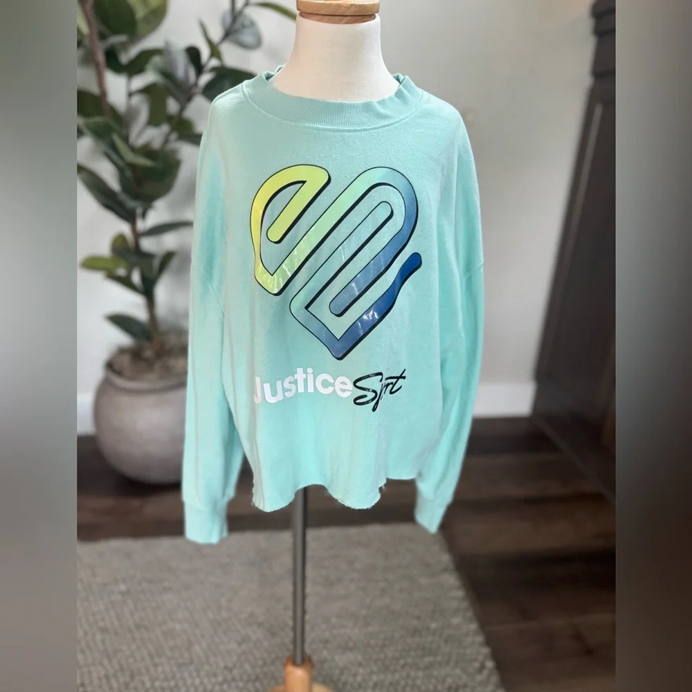 Justice Teal Graphic Sweatshirt Girls Medium